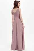 A-Linien Chiffon-Brautjungfernkleid mit V-Ausschnitt, ärmellos, bodenlang für Hochzeit