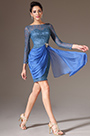 2014 Nuevo Azul Mangas Largas de Encaje Formal Vestido de Fiesta Corto