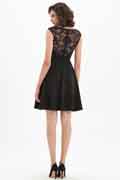 Black Illusion Neckline Sequins Lace Cocktail Party Dress