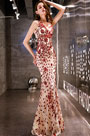Sexy Red V-Cut Beads Party Prom Ball Dress