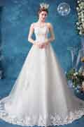 Elegant White Lace long Train Bridal Wedding Dress