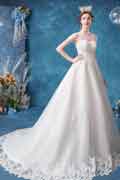 Elegant White Lace long Train Bridal Wedding Dress
