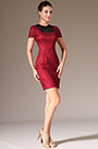 Red Round Neck Short Sleeves Sheath Lace Party Dress