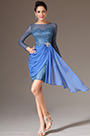 2014 Nuevo Azul Mangas Largas de Encaje Formal Vestido de Fiesta Corto