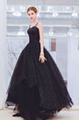Sexy Black Straps Sequins Puffy Prom Party Dress