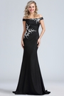 Black Off Shoulder Lace Applique Evening Dress