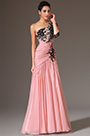 Pink One Shoulder Single Sleeve Evening Dress