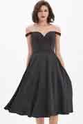 Schwarz Schulterfrei Cocktail Partykleid Abendkleid