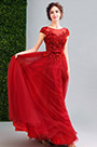 Robe de Bal Rouge En Tulle Avec Dentelles
