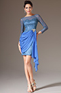2014 Nuevo Azul Mangas Largas de Encaje Formal Vestido de Fiesta Corto