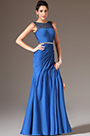 Blue Sequined Lace Top High-Slit Evening Gown
