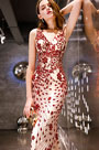 Sexy Red V-Cut Beads Party Prom Ball Dress