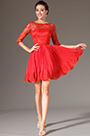 Red Lace Bodice Half Sleeves Party Dress