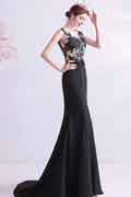 Black Lace Appliques Mermaid Party Prom Dress
