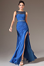 Blue Sequined Lace Top High-Slit Evening Gown