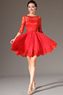 Red Lace Bodice Half Sleeves Party Dress