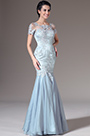 2014 Nouveauté Bleue Manches Courtes Dentelle Brodée Sirène Robe de Soirée