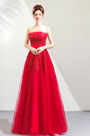 Sexy Corset Red Tulle Long Party Evening Dress