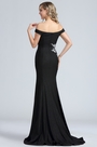 Black Off Shoulder Lace Applique Evening Dress