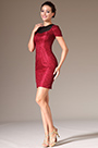 Red Round Neck Short Sleeves Sheath Lace Party Dress