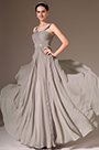 2014 Neu Grau Riemchen Perlen A-Line Abendkleid