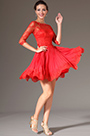 Red Lace Bodice Half Sleeves Party Dress