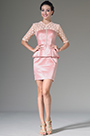 Pink Lace Top & Sleeves Knee Length Formal Dress