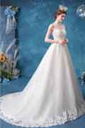 Elegant White Lace long Train Bridal Wedding Dress