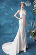 Sexy Halter Lace Back Long Wedding Bridal Dress