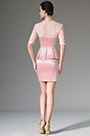 Pink Lace Top & Sleeves Knee Length Formal Dress