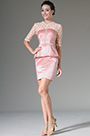 Pink Lace Top & Sleeves Knee Length Formal Dress