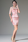 Pink Lace Top & Sleeves Knee Length Formal Dress