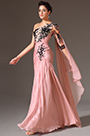 Pink One Shoulder Single Sleeve Evening Dress