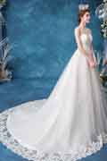 Elegant White Lace long Train Bridal Wedding Dress
