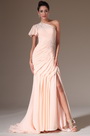 Pink One Shoulder Hand-sewn Appliques Evening Gown