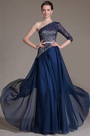 2014 Neu Marine Blau Ein Ärmel Spitzen Top Abendkleid Prom Ball Gown