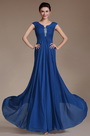 2014 Neu Blau Kappe Ärmel Empire Tailleband Abendkleid Ballkleid