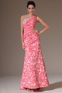 Jacquard One Shoulder Beadings Decoration Evening Gown