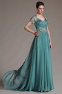 Shot Sleeves Long Evening Prom Gown