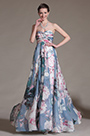 Printed Strapless Pleated Evening Dress