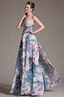 Printed Strapless Pleated Evening Dress