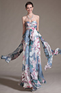 Printed Strapless Pleated Evening Dress