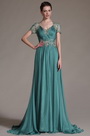 Shot Sleeves Long Evening Prom Gown
