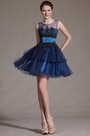 2014 Nouveauté Bleu Tulle Broderie Noire Robe de Cocktail/ Bal/ Danse/ Soirée