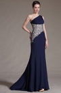2014 Neu Dunkel Blau Ein Schulter Abendkleid