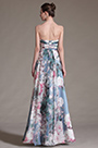 Printed Strapless Pleated Evening Dress