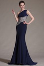 2014 Neu Dunkel Blau Ein Schulter Abendkleid