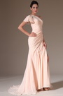 Pink One Shoulder Hand-sewn Appliques Evening Gown
