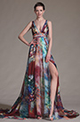 Printed Chic Plunging V-Cut Evening Dress