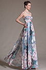 Printed Strapless Pleated Evening Dress